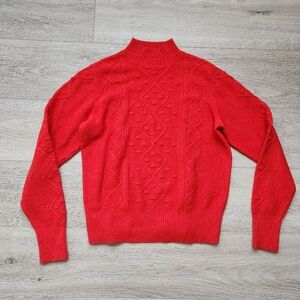 Lucky Brand Red Cable Knit Sweater Womens Medium Long Sleeve Preppy Cozy Winter